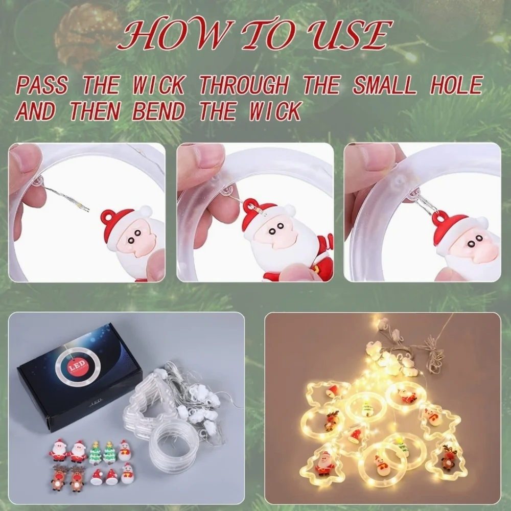 Madala USB Christmas Icicle Lights Featuring Santa and Friends with Remote